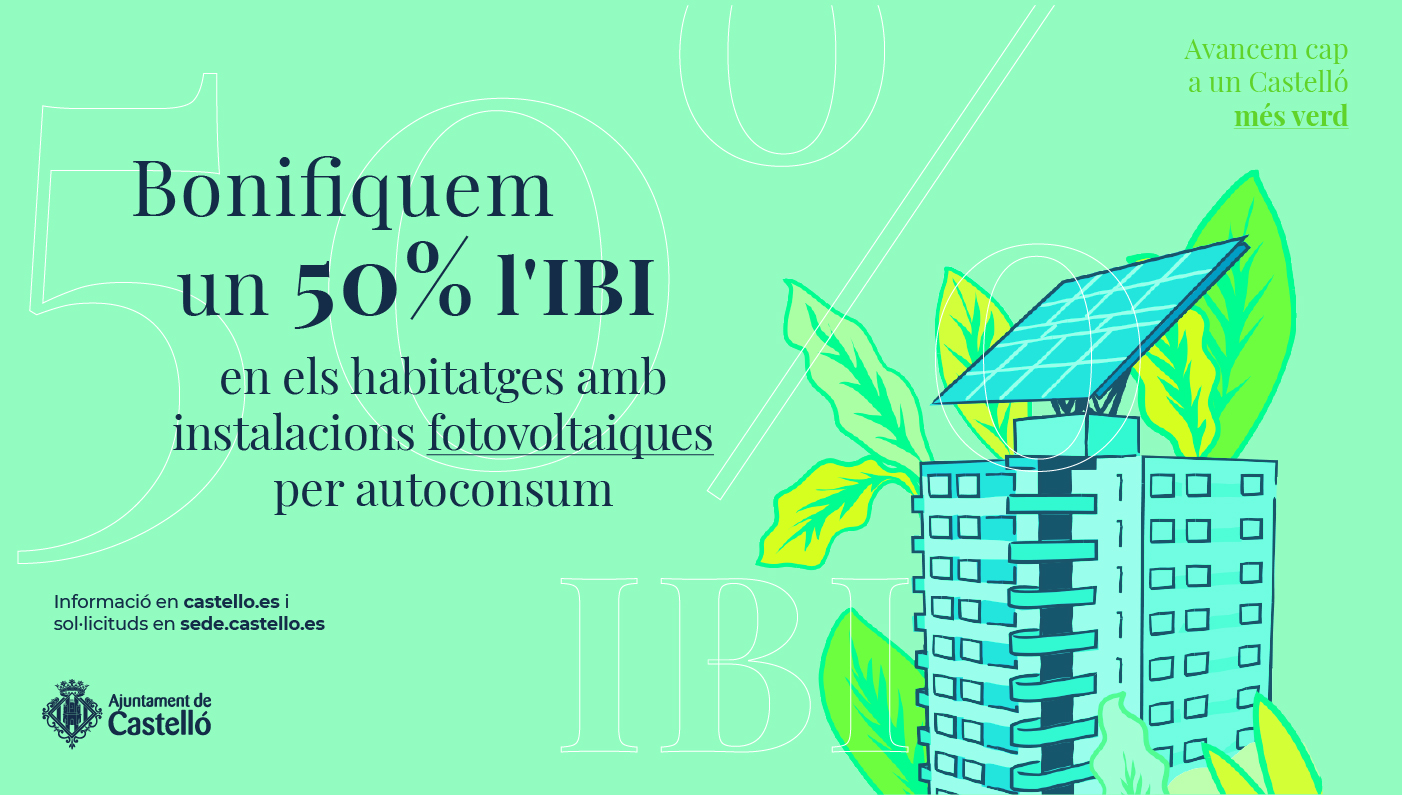 Castelló abre el plazo para solicitar la bonificación del IBI para impulsar el autoconsumo energético